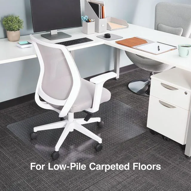 Alt view image 3 of 5 - Office Chair Mat, Clear, 48x36 Inch, Low-Pile Carpet, with Lip Extended under-desk coverage and smooth glide for carpeted office floors