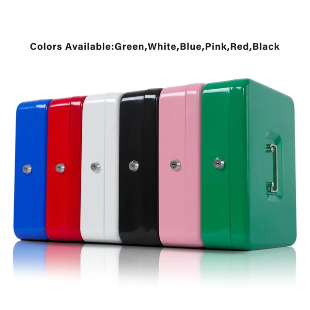 Alt view image 7 of 7 - Cash Box with Key Lock, Metal Money Box, Safe Storage box, Blue Cash Box with Money Tray and Key Lock,Tiered, Cantilever Design,4 Bill / 5 Coin Slots,11.8" x 9.5" x 3.5"