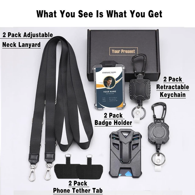 Alt view image 2 of 7 - Badge Holder Retractable Clip Heavy Duty Carabiner Badge Reel Keychain with Lanyard ID Cards Holder Cool Tactical ID Holder