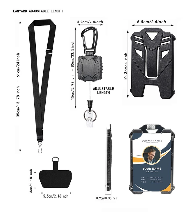 Alt view image 3 of 7 - Badge Holder Retractable Clip Heavy Duty Carabiner Badge Reel Keychain with Lanyard ID Cards Holder Cool Tactical ID Holder