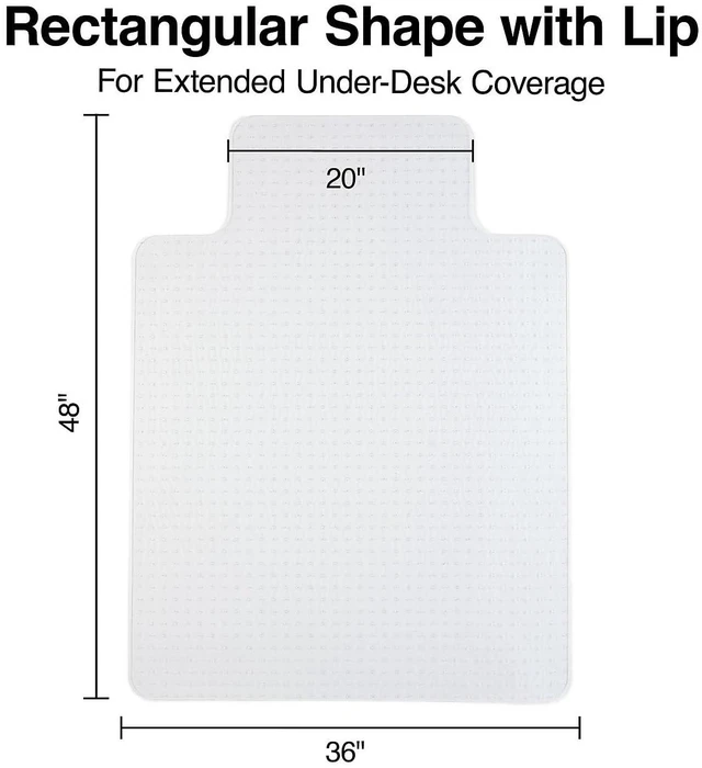 Alt view image 2 of 5 - Office Chair Mat, Clear, 35.5x47.5 Inch, Flat-Pile Carpet, with Lip Extended under-desk coverage for smooth chair glide on carpeted office floors