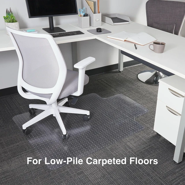 Alt view image 4 of 5 - Office Chair Mat, Clear, 35.5x47.5 Inch, Flat-Pile Carpet, with Lip Extended under-desk coverage for smooth chair glide on carpeted office floors