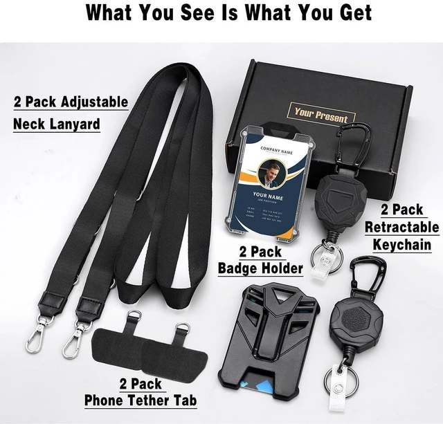 Alt view image 2 of 7 - Badge Holder Retractable Clip Heavy Duty Carabiner Badge Reel Keychain with Lanyard ID Cards Holder Cool Tactical ID Holder