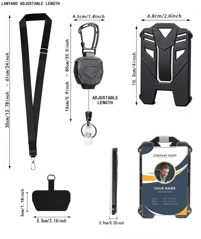 Alt view image 3 of 7 - Badge Holder Retractable Clip Heavy Duty Carabiner Badge Reel Keychain with Lanyard ID Cards Holder Cool Tactical ID Holder