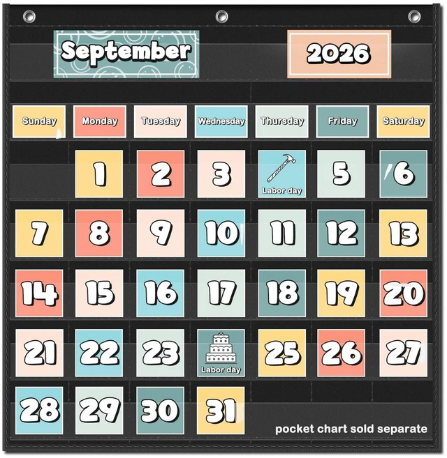 Alt view image 2 of 7 - Classroom Monthly Calendar Pocket Chart for 2.75 * 2.75 Cards,Homeschool Supplies and Classroom Must Haves! Only Chart(Black)