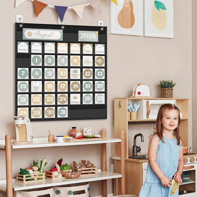 Alt view image 4 of 7 - Classroom Monthly Calendar Pocket Chart for 2.75 * 2.75 Cards,Homeschool Supplies and Classroom Must Haves! Only Chart(Black)