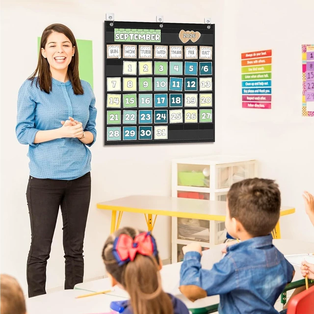 Alt view image 5 of 7 - Classroom Monthly Calendar Pocket Chart for 2.75 * 2.75 Cards,Homeschool Supplies and Classroom Must Haves! Only Chart(Black)