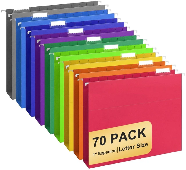 Main image of Hanging File Folders, 70 Pack Letter Size Hanging File folders with 1/5-cut Tabs, Stay Organized for Your Home and Office Bulk File, Documents and Paper, 10 Colors