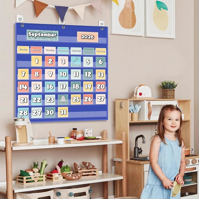 Alt view image 2 of 7 - Classroom Monthly Calendar Pocket Chart for 2.75 * 2.75 Cards,Homeschool Supplies and Classroom Must Haves! Only Chart(Blue)
