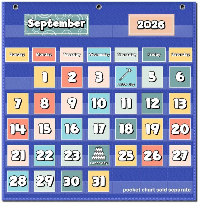Alt view image 3 of 7 - Classroom Monthly Calendar Pocket Chart for 2.75 * 2.75 Cards,Homeschool Supplies and Classroom Must Haves! Only Chart(Blue)