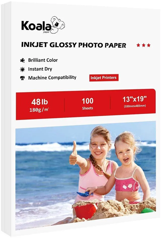 Main image of Glossy Inkjet Photo Paper 13X19 Inches 48lb 100 Sheets Glossy Photographic Paper Compatible with Inkjet Printer Use Dye Ink 180GSM