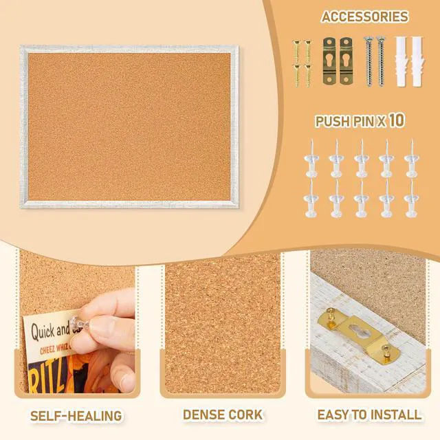 Alt view image 2 of 7 - Cork Board, 48" X 36" Grey Texture Framed Bulletin Board Decorative Pin Board, Wall Hanging Notice Board, For Office & Home Decor Memo Display, With Pins