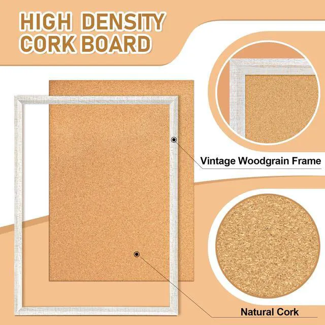Alt view image 3 of 7 - Cork Board, 48" X 36" Grey Texture Framed Bulletin Board Decorative Pin Board, Wall Hanging Notice Board, For Office & Home Decor Memo Display, With Pins