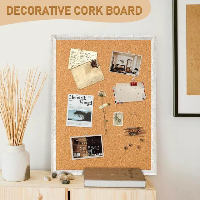 Alt view image 6 of 7 - Cork Board, 48" X 36" Grey Texture Framed Bulletin Board Decorative Pin Board, Wall Hanging Notice Board, For Office & Home Decor Memo Display, With Pins
