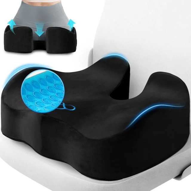 Main image of Seat Cushion, Office Chair Cushions, 5.28 in Thick (Black) Anti-Slip Back & Removable Cover, Ergonomic Tailbone Support Seat Cushion, Memory Foam Seat Cushion for Office