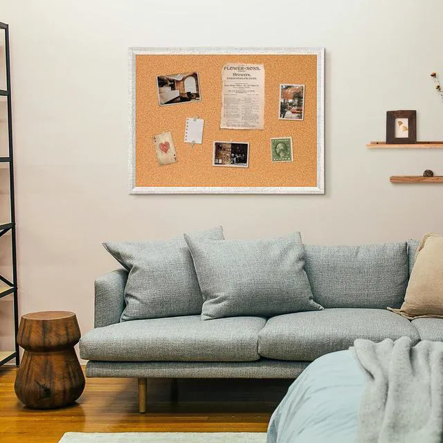 Alt view image 7 of 7 - Cork Board, 48" X 36" Grey Texture Framed Bulletin Board Decorative Pin Board, Wall Hanging Notice Board, For Office & Home Decor Memo Display, With Pins