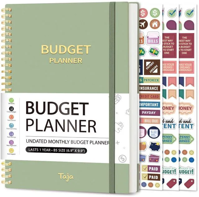 Main image of Budget Planner, Undated Budget Book with Expense Tracker, 6.9" x 9.9" Monthly Budget Planner Bill Organizer, Account Book to Track Money and Finances, 150 Pages, Green