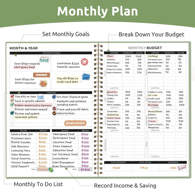 Alt view image 3 of 7 - Budget Planner, Undated Budget Book with Expense Tracker, 6.9" x 9.9" Monthly Budget Planner Bill Organizer, Account Book to Track Money and Finances, 150 Pages, Green