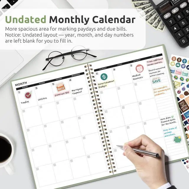 Alt view image 2 of 7 - Budget Planner, Undated Budget Book with Expense Tracker, 6.9" x 9.9" Monthly Budget Planner Bill Organizer, Account Book to Track Money and Finances, 150 Pages, Green