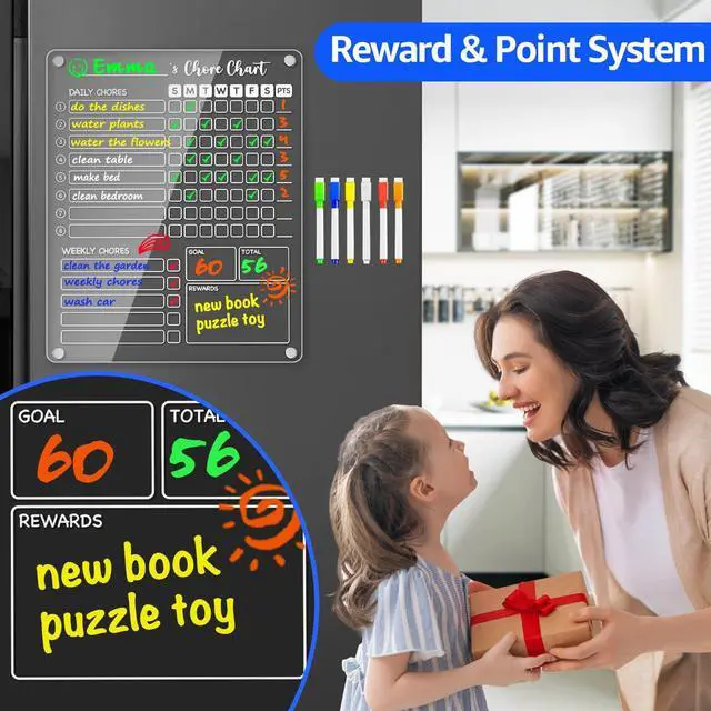 Alt view image 2 of 7 - Acrylic Magnetic Chore Chart for Kids, 12x9.5 Inch, 3 Pack Clear Dry Erase Fridge Chore and Reward Board for Multiple Kids and Teens; Embedded Magnets; 12 Wet-Erase Markers and Towel