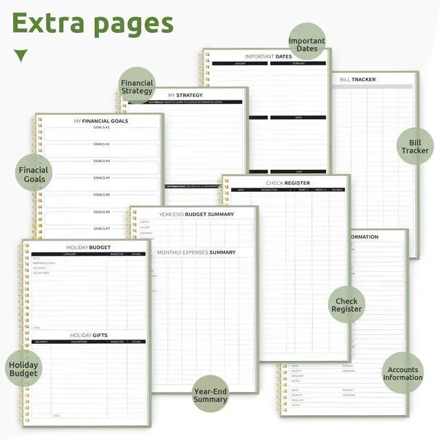 Alt view image 6 of 7 - Budget Planner, Undated Budget Book with Expense Tracker, 6.9" x 9.9" Monthly Budget Planner Bill Organizer, Account Book to Track Money and Finances, 150 Pages, Green