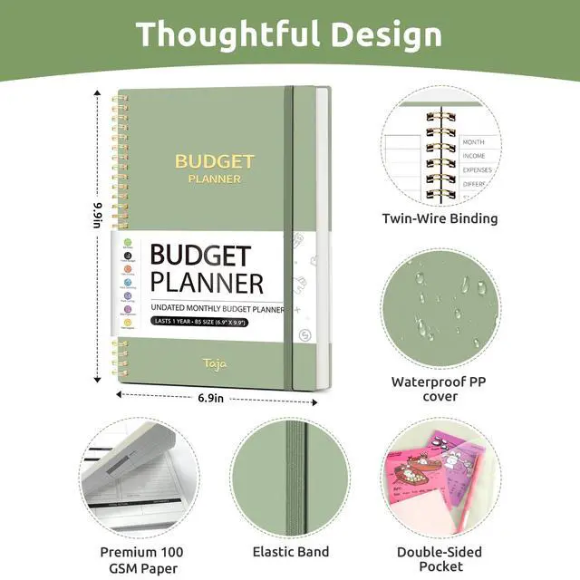 Alt view image 7 of 7 - Budget Planner, Undated Budget Book with Expense Tracker, 6.9" x 9.9" Monthly Budget Planner Bill Organizer, Account Book to Track Money and Finances, 150 Pages, Green