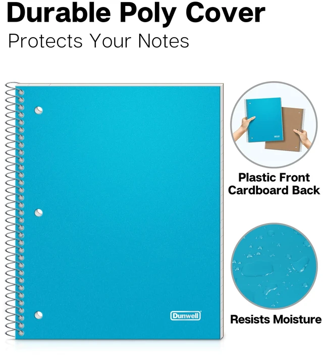 Alt view image 4 of 7 - 3-Pack Spiral Notebooks 8x10.5, Wide Ruled, Red/Blue/Black 100 Sheets (200 Pages) Each, Wide Ruled Paper, Divider with Pockets, 3-Hole Punched & Perforated Pages, 3-Pack