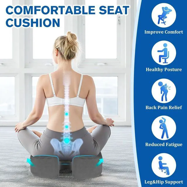 Alt view image 3 of 7 - Seat Cushion, Office Chair Cushions, 5.28 in Thick (Grey) Anti-Slip Back & Removable Cover, Ergonomic Tailbone Support Seat Cushion, Memory Foam Seat Cushion for Office