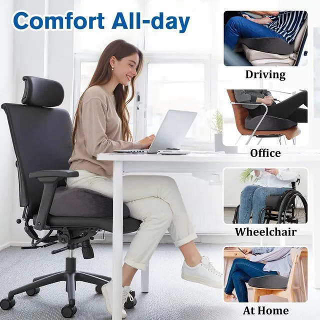 Alt view image 6 of 7 - Seat Cushion, Office Chair Cushions, 5.28 in Thick (Grey) Anti-Slip Back & Removable Cover, Ergonomic Tailbone Support Seat Cushion, Memory Foam Seat Cushion for Office