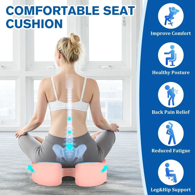 Alt view image 3 of 7 - Seat Cushion, Gel Memory Foam Office Chair Cushions, (Pink) Anti-Slip Back & Removable Cover, Ergonomic Tailbone Support Seat Cushion, Memory Foam Seat Cushion for Office