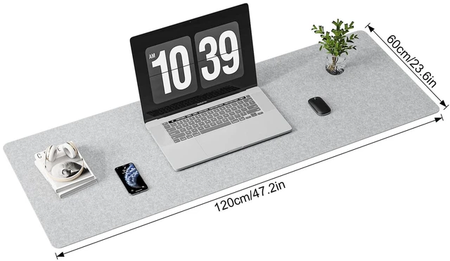 Alt view image 2 of 7 - Large Felt Desk Mat, 47.2"x 23.6", Desk Pad for Office and Home Non-Slip 120x60cm Full Table Mouse Pad, Keyboard Mat for Desk, Desktop Protection (Light Gray)
