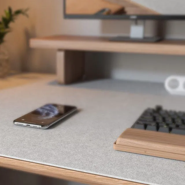 Alt view image 4 of 7 - Large Felt Desk Mat, 47.2"x 23.6", Desk Pad for Office and Home Non-Slip 120x60cm Full Table Mouse Pad, Keyboard Mat for Desk, Desktop Protection (Light Gray)