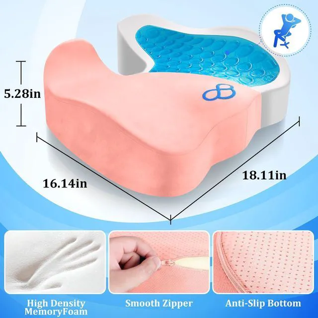 Alt view image 5 of 7 - Seat Cushion, Office Chair Cushions, 5.28 in Thick (Pink) Anti-Slip Back & Removable Cover, Ergonomic Tailbone Support Seat Cushion, Memory Foam Seat Cushion for Office