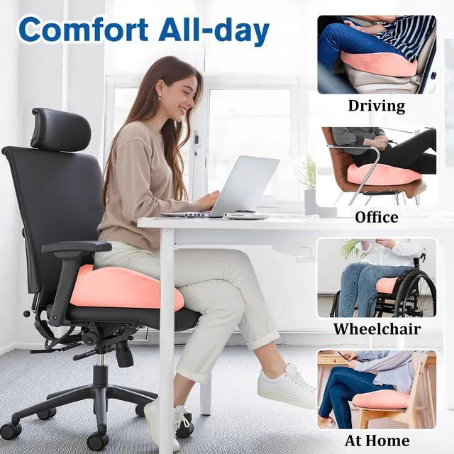 Alt view image 6 of 7 - Seat Cushion, Gel Memory Foam Office Chair Cushions, (Pink) Anti-Slip Back & Removable Cover, Ergonomic Tailbone Support Seat Cushion, Memory Foam Seat Cushion for Office