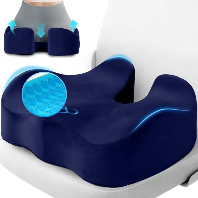 Main image of Seat Cushion, Office Chair Cushions, 5.28 in Thick (Blue) Anti-Slip Back & Removable Cover, Ergonomic Tailbone Support Seat Cushion, Memory Foam Seat Cushion for Office