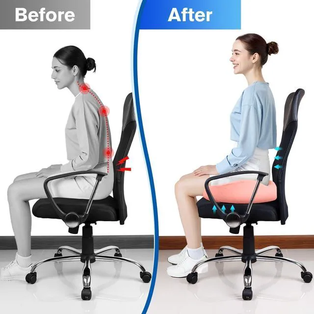 Alt view image 7 of 7 - Seat Cushion, Gel Memory Foam Office Chair Cushions, (Pink) Anti-Slip Back & Removable Cover, Ergonomic Tailbone Support Seat Cushion, Memory Foam Seat Cushion for Office