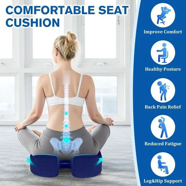 Alt view image 3 of 7 - Seat Cushion, Office Chair Cushions, 5.28 in Thick (Blue) Anti-Slip Back & Removable Cover, Ergonomic Tailbone Support Seat Cushion, Memory Foam Seat Cushion for Office
