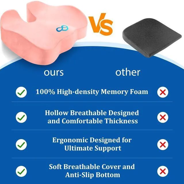 Alt view image 4 of 7 - Seat Cushion, Gel Memory Foam Office Chair Cushions, (Pink) Anti-Slip Back & Removable Cover, Ergonomic Tailbone Support Seat Cushion, Memory Foam Seat Cushion for Office
