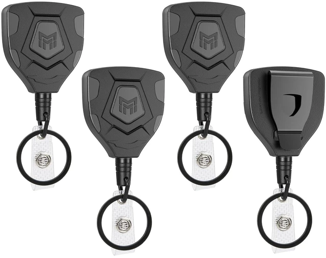 Main image of Heavy Duty Retractable Badge Reel, 8 oz 31.5'' Keychain, 4 Pack heavy duty badge reel, 8 oz pull force, 31.5'' retractable keychain, reinforced PC housing, durable steel wire cord