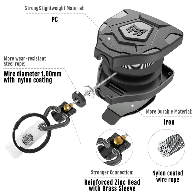 Alt view image 3 of 6 - Heavy Duty Retractable Badge Reel, 8 oz 31.5'' Keychain, 4 Pack heavy duty badge reel, 8 oz pull force, 31.5'' retractable keychain, reinforced PC housing, durable steel wire cord