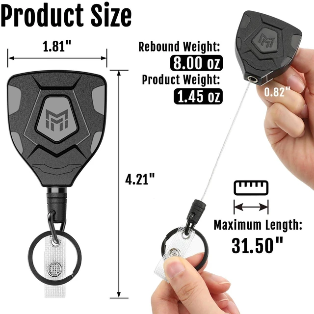 Alt view image 5 of 6 - Heavy Duty Retractable Badge Reel, 8 oz 31.5'' Keychain, 4 Pack heavy duty badge reel, 8 oz pull force, 31.5'' retractable keychain, reinforced PC housing, durable steel wire cord