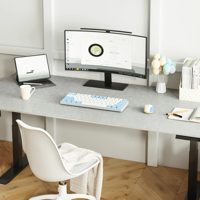Alt view image 6 of 7 - Large Felt Desk Mat, 47.2"x 23.6", Desk Pad for Office and Home Non-Slip 120x60cm Full Table Mouse Pad, Keyboard Mat for Desk, Desktop Protection (Light Gray)