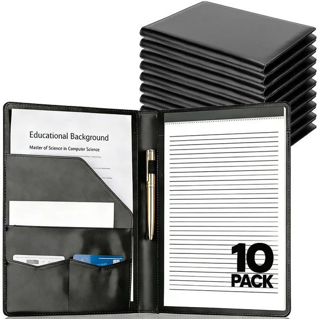 Main image of 10PCS Padfolio Portfolio Binder, Faux Leather Folio Folder Organizer, Black Professional, Interview, Resume, Letter Size, A4 Legal Writing Pad, Document Organizer, Business Card Holder, Office