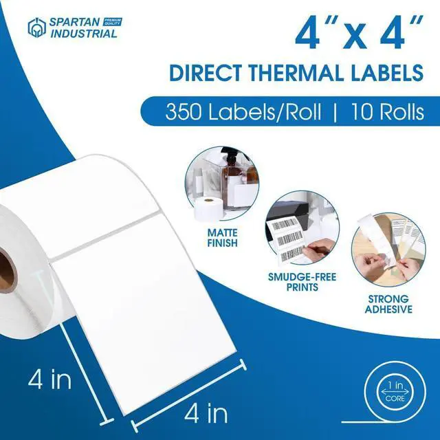Alt view image 2 of 7 - 4" X 4 Direct Thermal Labels (3500 Count, 10 Rolls) Perforated Postage Shipping Labels, UPC Barcode Stickers for Inventory - Compatible With Zebra and Rollo Printers