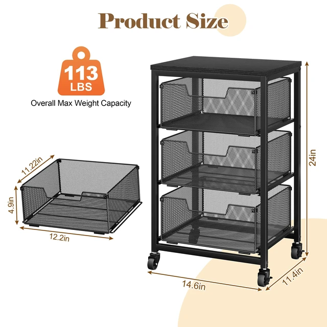 Alt view image 2 of 7 - Under Desk Storage Cart with Lockable Wheels, 3-Drawer Rolling Storage Cart, Metal Utility Cart with Drawers for Art, Cart, Classroom, Office, Kitchen, Bedroom, Dorm Storage Under Bed