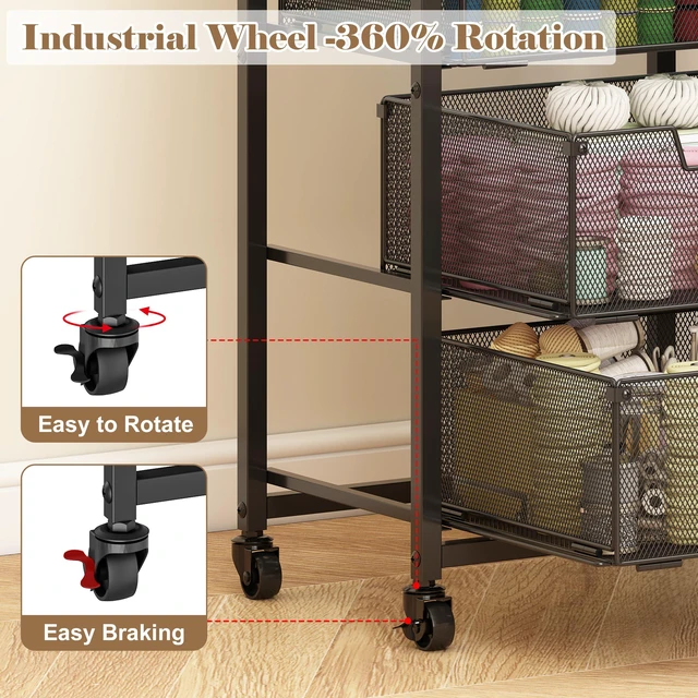 Alt view image 4 of 7 - Under Desk Storage Cart with Lockable Wheels, 3-Drawer Rolling Storage Cart, Metal Utility Cart with Drawers for Art, Cart, Classroom, Office, Kitchen, Bedroom, Dorm Storage Under Bed