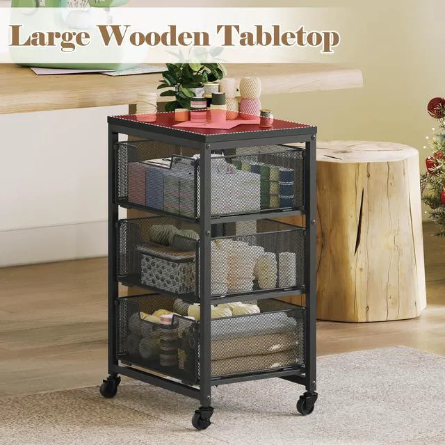 Alt view image 6 of 7 - Under Desk Storage Cart with Lockable Wheels, 3-Drawer Rolling Storage Cart, Metal Utility Cart with Drawers for Art, Cart, Classroom, Office, Kitchen, Bedroom, Dorm Storage Under Bed
