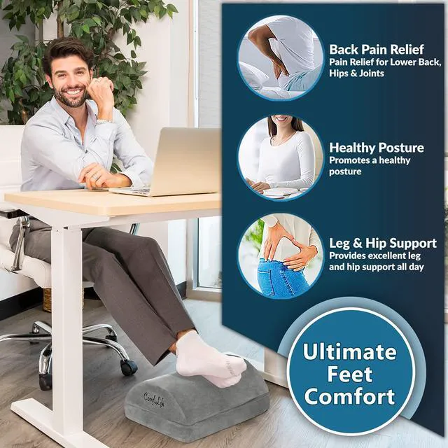 Alt view image 4 of 7 - Foot Rest for Under Desk at Work Adjustable Height Memory Foam Foot Stool for Under Desk, Office Chair & Gaming Chair Ergonomic Footrest for Back & Hip Pain Relief (Gray)