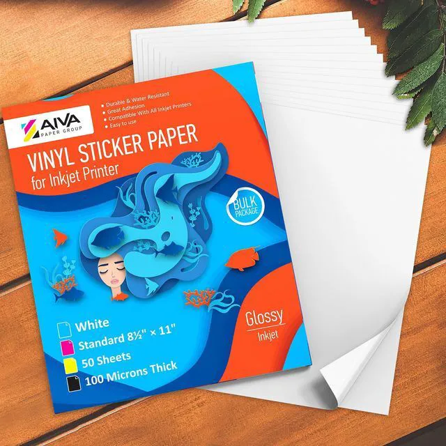 Alt view image 2 of 6 - Printable Vinyl Sticker Paper - Waterproof Decal Paper for Inkjet Printer - 50 Self-Adhesive Sheets - Glossy White - Standard Letter Size 8.5"x11"