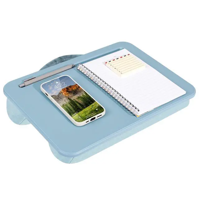Main image of Compact Lap Desk Sky Blue, Fits 14" Laptops Microbead Cushion, Built-In Pencil Slot, Carry Handle, Fits Standard Letter-Size Paper (8.5" × 11")